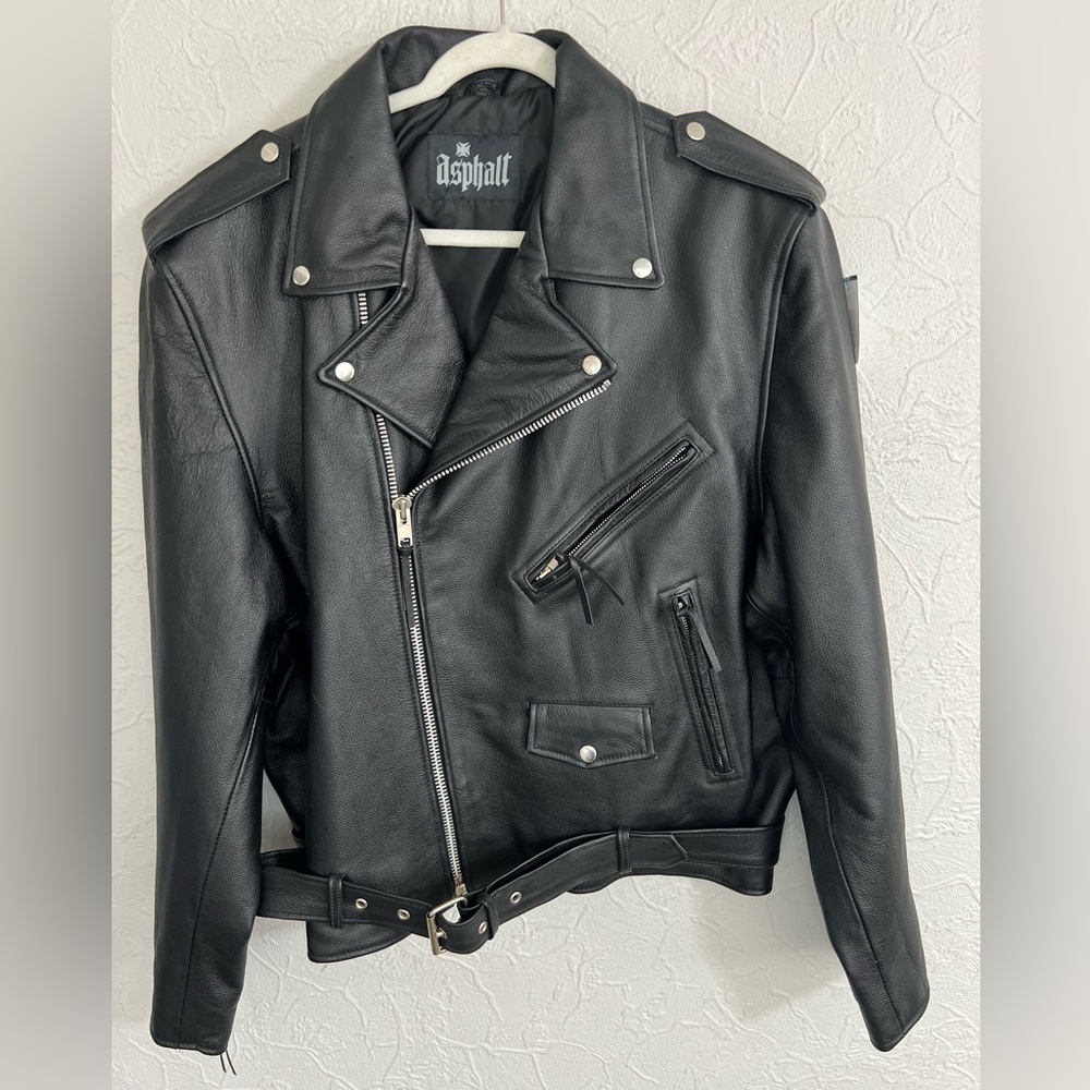 Vintage Asphalt Heavy Motorcycle Jacket Mens 52 Black Leather Full Zip Biker XXL